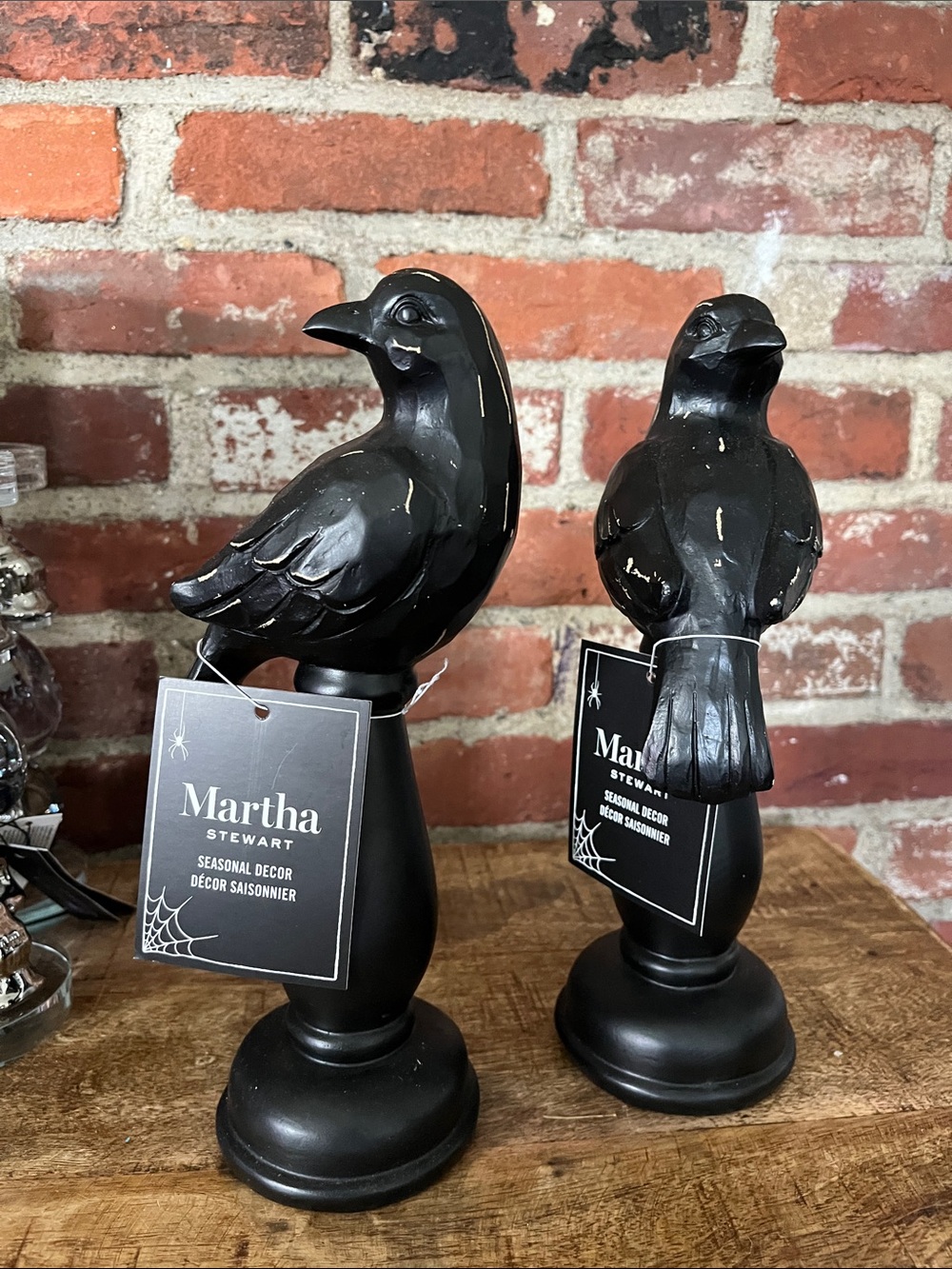 Martha Stewart Black Distressed Bird Figurine Pair